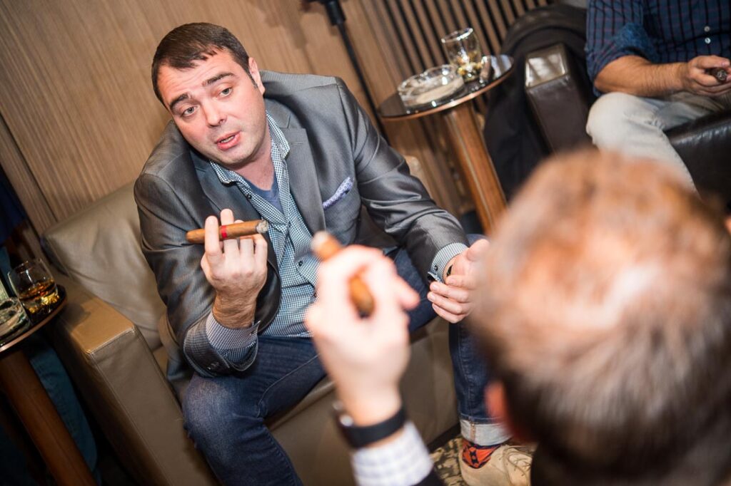 Guest discussing a cigar during a guided tasting